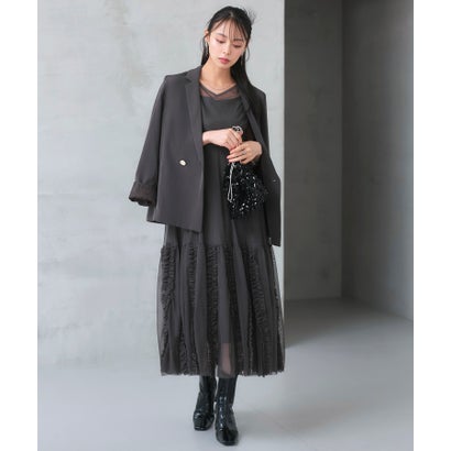 ルイルエブティック RUIRUE BOUTIQUE オケージョンドレス 結婚式 ストレッチ ｜ ジャケット ＆ チュール フリル ワンピース セット ｜ 二次会 披露宴 美脚 ワンピース オケージョン お呼ばれ パ｜LOCOMALL（ロコンド公式ストア）