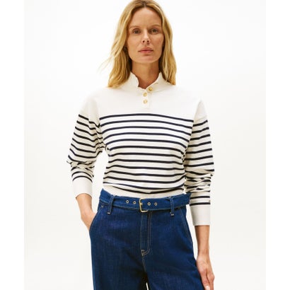 トミー ヒルフィガー TOMMY HILFIGER ジャージーゴールドボタンモックネックセーター （ホワイト系その他）