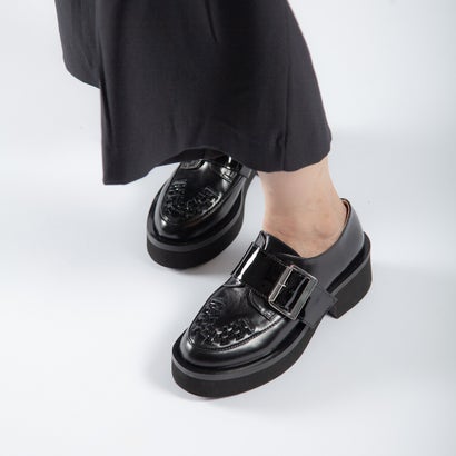 ブラック ローファー バックル付き ALL BLACK ローファー ビッグバックル デザインローファー