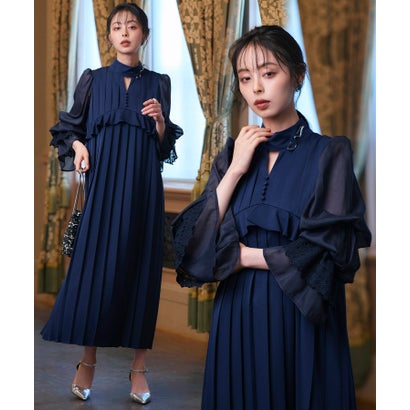 ルイルエブティック RUIRUE BOUTIQUE オケージョンドレス 結婚式 ストレッチ ｜ クラシカル パフスリーブ プリーツ ドレス ｜ 二次会 披露宴 美脚 ワンピース オケージョン お呼ばれ パーティー｜LOCOMALL（ロコンド公式ストア）