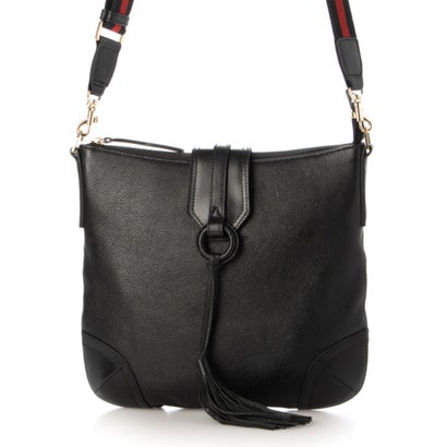 ジェニュインレザー Genuine Leather フリンジ本革ショルダーバッグ （black）