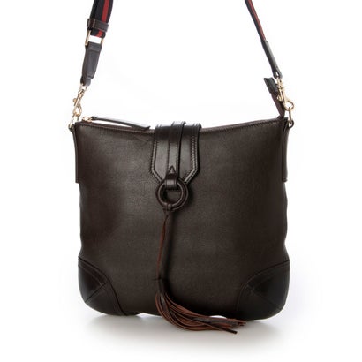 ジェニュインレザー Genuine Leather フリンジ本革ショルダーバッグ （choco）
