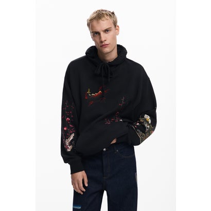 デシグアル Desigual 見晴らし柄のボンネット付き添い人流汗 （薄墨色/黒いこと）