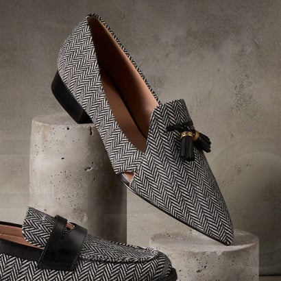コール ハーン COLE HAAN バーニャ タッセル フラット womens （ヘリンボーン テキスタイル / ブラック レザー）
