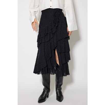 レースラッフルロングハイウエストスカート BLK