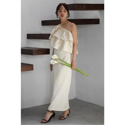 ボンジュールサガン BONJOUR SAGAN 2WAY one shoulder dress with frill / フリル付き2WAYワンショルダーワンピース （IVORY）