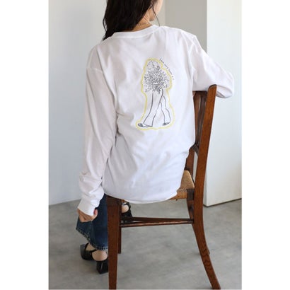 ボンジュールサガン BONJOUR SAGAN 【pink ribbon donation】 long sleeve tee (I am very happy girl) （WHITE）