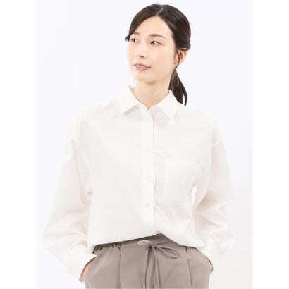 ストレッチ バックタック レギュラーカラー 長袖ブラウス （サックス）