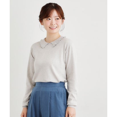 ローラ アシュレイ LAURA ASHLEY 【シーウール】フリルカラーニットプルオーバー （ライトグレー(010)）