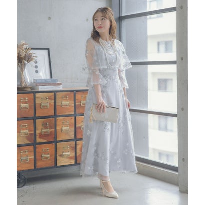 パーティードレス フラワーチュール デコルテシアー ロングスカート 七分袖 ベルスリーブ 結婚式 ワンピース(グレー)|LOCOMALL(ロコンド公式ストア)