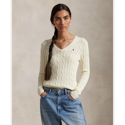 ポロ ラルフ 置き目レン POLO RALPH LAUREN 有線テレビ編み物 綿織物 V素っ首 スウェーター （101自然的）