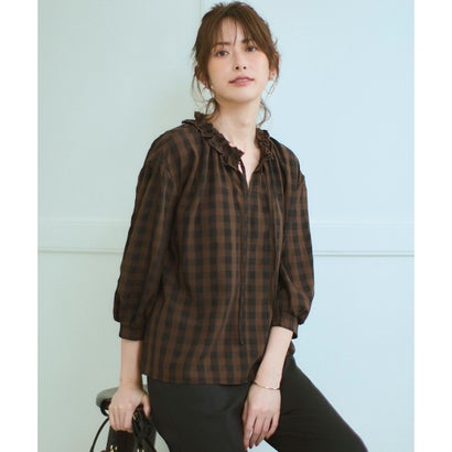 23区 【WEB&一部店舗限定】ブロックチェック フリル ブラウス （ブラウンチェック）｜LOCOMALL（ロコンド公式ストア）