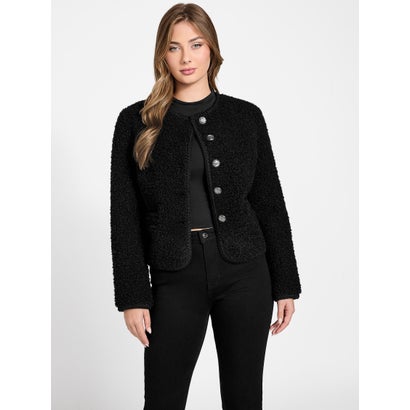 ゲス GUESS IVANA Fuax Fur Buttoned Jacket （JBLK）