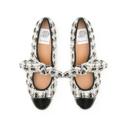 エマ フランシス Emma Francis ビッグリボン フラット メリージェーン （ホワイト x ブラック ツイード）画像