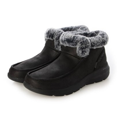 スケッチャーズ SKECHERS SLIP-INS:GLACIAL - ULTRA COZY GETAWAY（スリップインズ：グレイシャル - ウルトラ コージー ゲッタウェイ）フェイクファー付きブーツ 144221 （ブラック/ブラック）