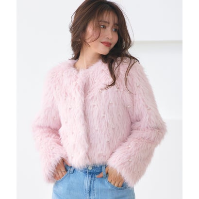 ルイルエブティック RUIRUE BOUTIQUE パール &times; エコファー フラッフィー パーティー ジャケット ｜ アウター / ファーコート / コート / ショートコート / エコファーコート （ペールピンク）｜LOCOMALL（ロコンド公式ストア）