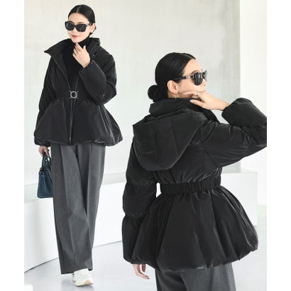ルイルエブティック RUIRUE BOUTIQUE グロスタフタ×ダウン ｜ 洗える ｜ フーディー ダウンコート ( 共生地 ゴムベルト 付き ) ｜ アウター / コート / ショートダウン （ブラック）