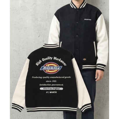ディッキーズ Dickies ロゴ刺繍 合成皮革切替 スタジアムジャンパー （ブラック×袖ホワイト）