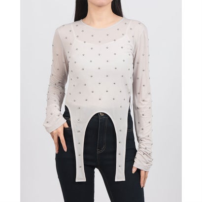 クラネ CLANE STUDDED BIJOU SHEER TOPS （GRAY）
