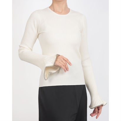 クラネ CLANE EMBELLISHED FRILL SLEEVE KNIT TOPS （WHITE）
