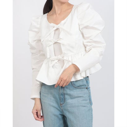 クラネ CLANE SHORT PEPLUM RIBBON TOPS （WHITE）