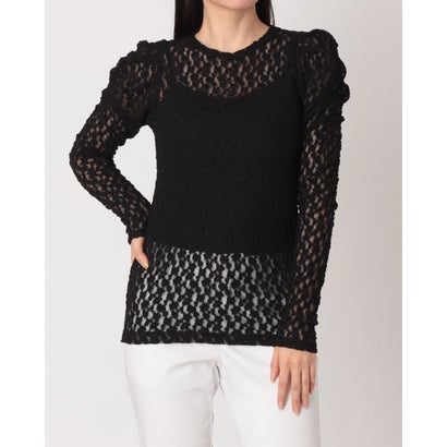 マノフ MANOF GATHERED SLEEVES LACE CUT TOPS （BLACK）