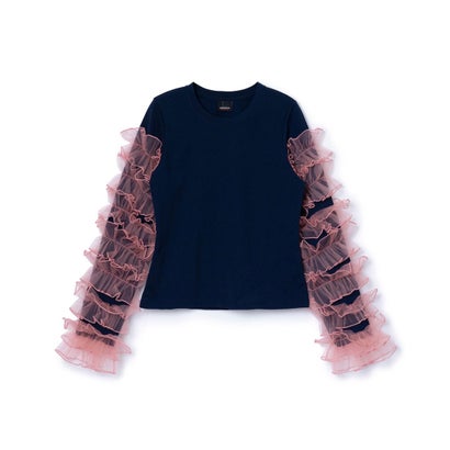 ノントーキョー NON TOKYO フラウンス袖カットソー（FRILL SLEEVE C/S） （A. NAVY x PINK）