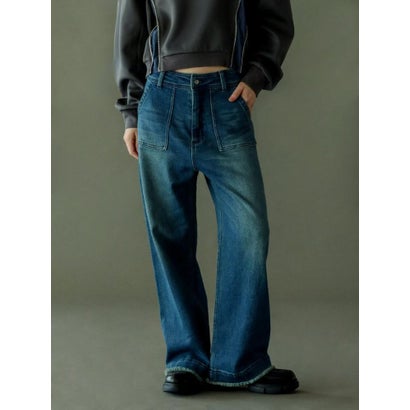 ラシュッド LASUD カットオフワイドデニムパンツ （青み）
