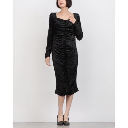 デニーローズ DENNY ROSE クラッシュベロアフロントギャザーポイントワンピース （BLACK）