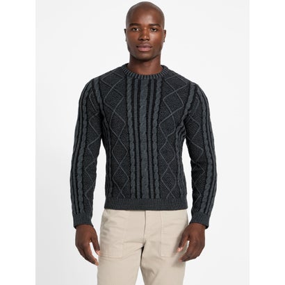 ゲス GUESS Long Sleeves Crew Neck Cable Stitch Adrian Sweater （JTMU）