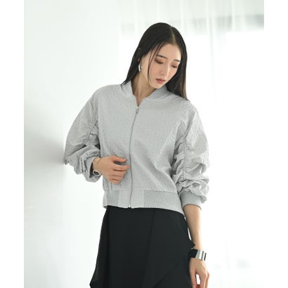 スタイルデリ STYLE DELI 【BLK001】シャーリングエンボスジップブルゾン （グレー）