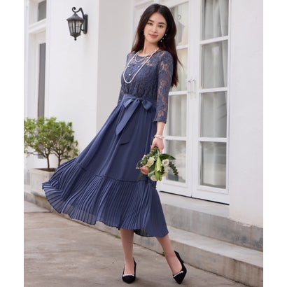 ドレスプラス DRESS+ レース×プリーツのパーティーワンピース （コバルトブルー）