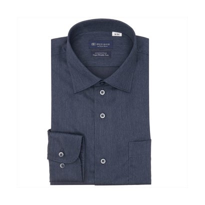 トーキョーシャツ TOKYO SHIRTS 【超形態安定】 ワイド 長袖 形態安定 綿100% ワイシャツ （ネイビー）
