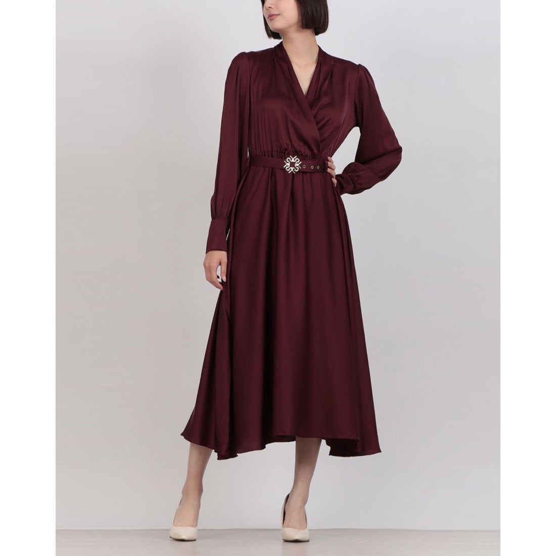 リナシメント RINASCIMENTO カシュクールサテンロングワンピース （Bordeaux Rosso） 19,898円