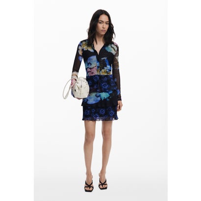 デシグアル Desigual フラワー柄プリーツフリルドレス by クリスチャン・ラクロワ （グレー/ブラック）｜LOCOMALL（ロコンド公式ストア）