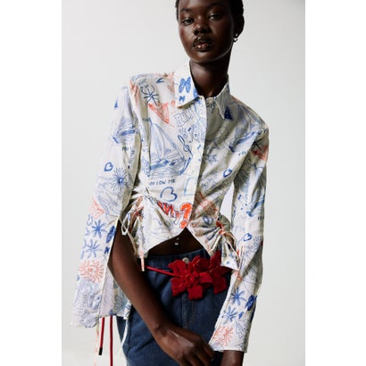 デシグアル Desigual リボンシャーリングプリントシャツ （ホワイト） 7,584円