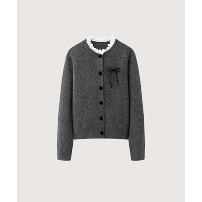 ラポミ プチ 天使の都市 POMME petit French Lace Frill Ribbon Cardigan （Gray） カーディガン・ボレロ-レディースファッション