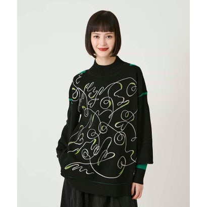 ヒロコ ビス HIROKO BIS ニュアンス刺繍アクセントニットプルオーバー （ブラック）