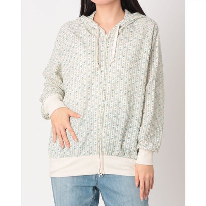 ジェーイーモーガン JEMORGAN フルジップパーカー レディース WAFFLE FLOWER PT ZIP PARKA ワッフル 花柄 ジップパーカー サーマル ダブルジップ （ストライプ）