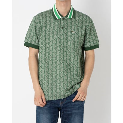 ラコステ LACOSTE モノグラムジャカードポロシャツ 半袖ポロシャツ （グリーン×ベージュ）