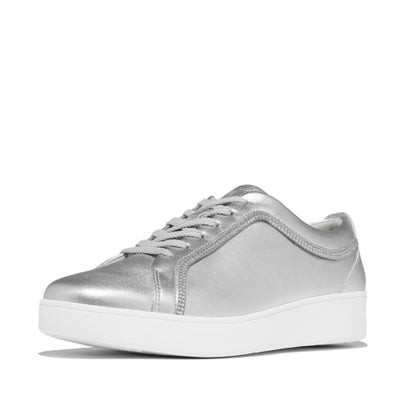 相応うフロップ fitflop RALLY CRYSTAL-TRIM LEATHER SNEAKERS （Silver）