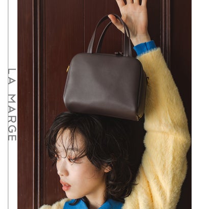 ベース BASE 【LA MARGE】【本革】スクエア レザー ミニボストン ショルダーバッグ （ダークブラウン）