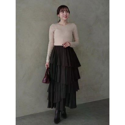 アニュアンス anuans コットンクレープティアードスカート （DARK BROWN）