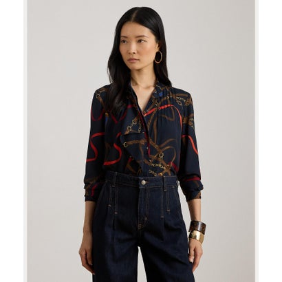 ローレン ラルフ ローレン LAUREN RALPH LAUREN プリント フリルトリム ジョーゼット シャツ (410ネイビー)|LOCOMALL(ロコンド公式ストア)