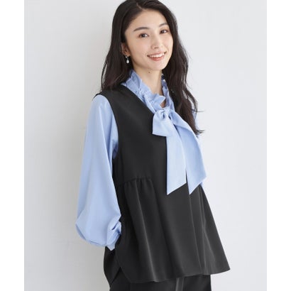 ザ ショップ ティーケー (ウィメン) THE SHOP TK(Women) 【セットアップ可/洗濯機可/イージーケア/防汚加工】ダブルクロス ペプラムジレ (ブラック(019))