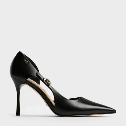 レザーバックルディテール　ポインテッドトゥスティレットパンプス （Black）