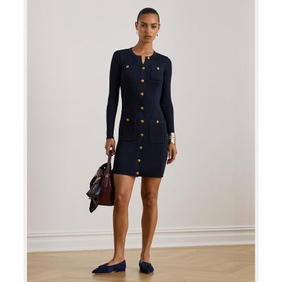 ローレン ラルフ ローレン LAUREN RALPH LAUREN ボタントリム リブニット セーター ドレス (410ネイビー)|LOCOMALL(ロコンド公式ストア)