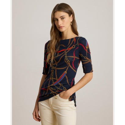 置き目レン ラルフ 置き目レン LAUREN RALPH LAUREN ベルティングプリント 綿織物 小船素っ首 プルオーバー （410米国海軍）
