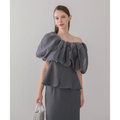 レジャ Leja シアーチュールオフショルセットアップドレスワンピース美脚成り行き華燭の典 寄りあい御召しもの 成年者式 二次会 同窓会 お呼ばれ オケージョン 20代 30代 40代 （GRAY）
