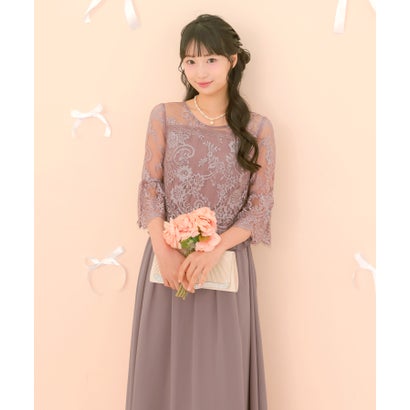 レティカ Retica パーティードレス ペプラム風総レーストップ シフォンロングワンピースロングドレス ワンピース 20代 30代 お呼ばれ 結婚式 成人式 （スモークピンク）